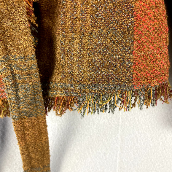 Anthropologie Cartonnier Plaid Wrap Blazer Women 0 Brown Fringe Tweed Fall - Picture 8 of 16